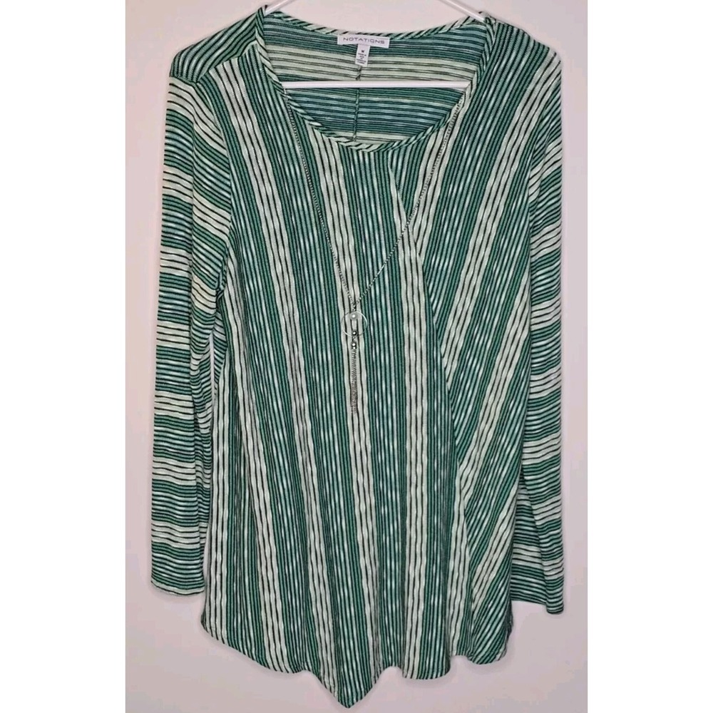 Notations Womens Top Multicolor Stripe Blouse Size Medium With‎ Pendent Necklace